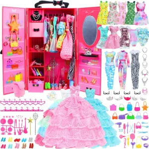 106 Pcs Doll Wardrobe With Clothes And Accessories, Closet Set For 11.5 Inc