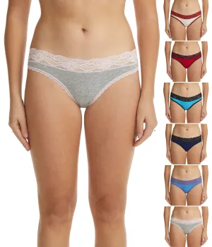 Assorted Colors Cotton Bikini Panties with Lace Waistband 6-pack