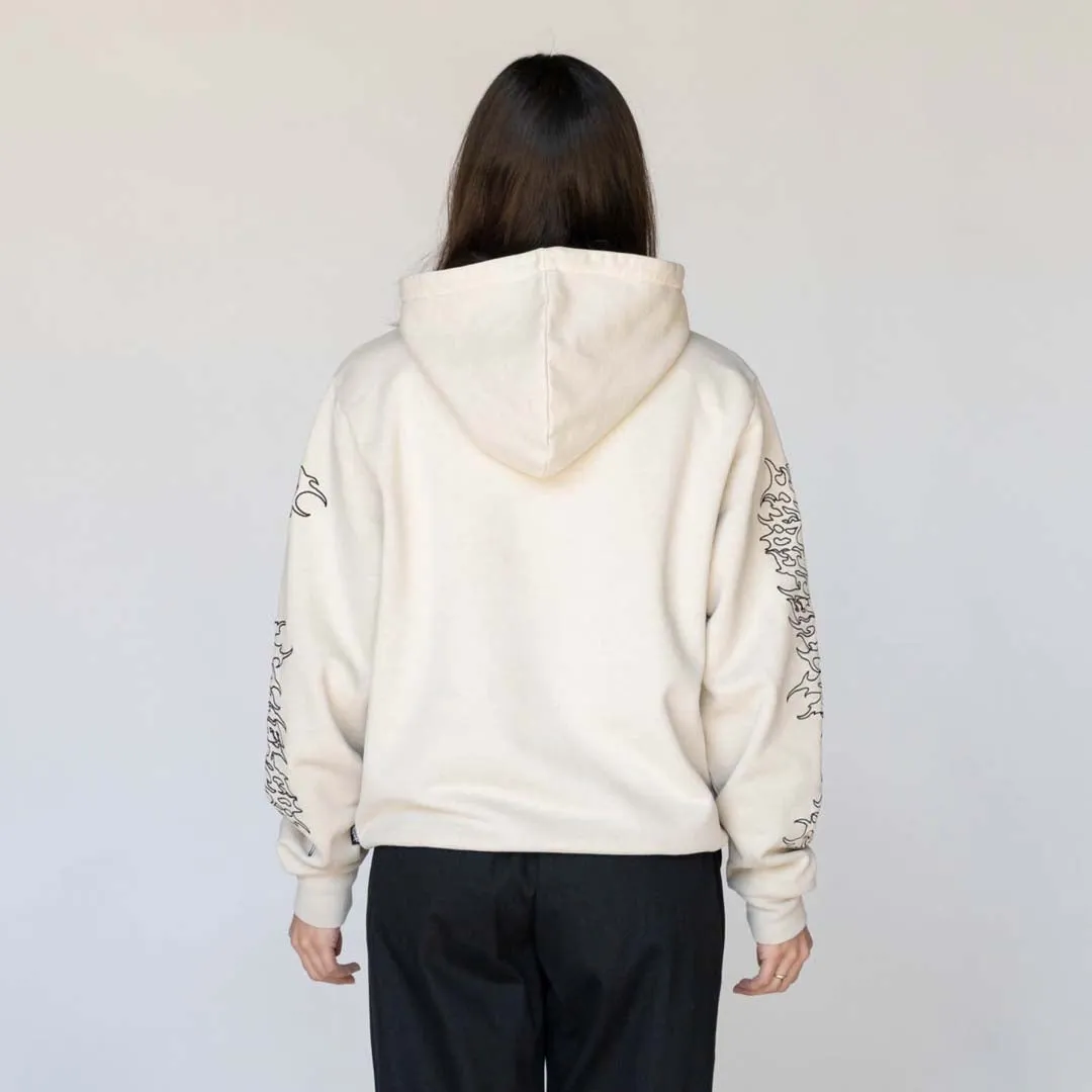 Barb Sleeve Embroidered Pigment-Dyed Hoodie - Bone