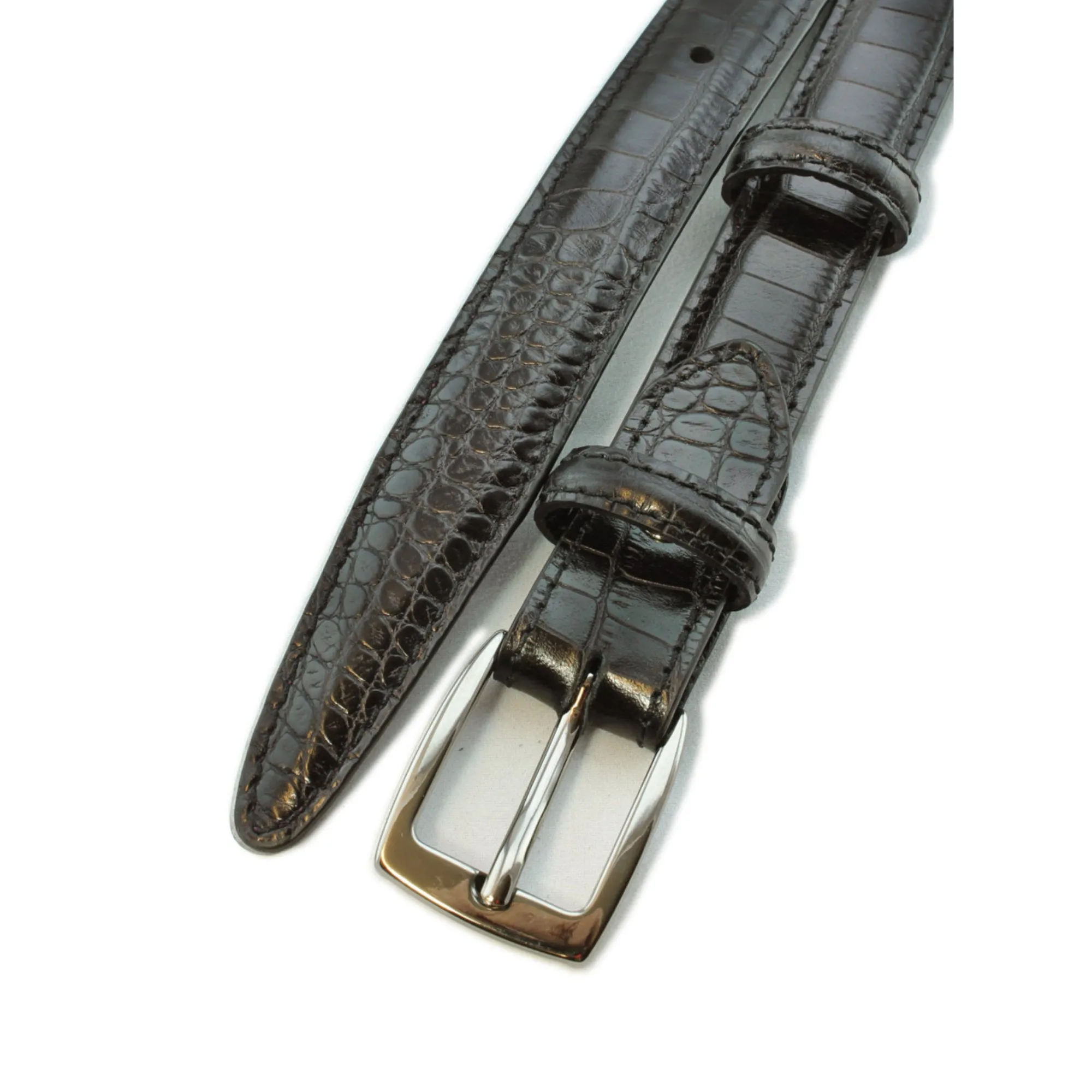 Black mock crocodile slim classic belt