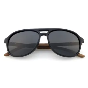 Black Polarized Wood Aviator Sunglasses