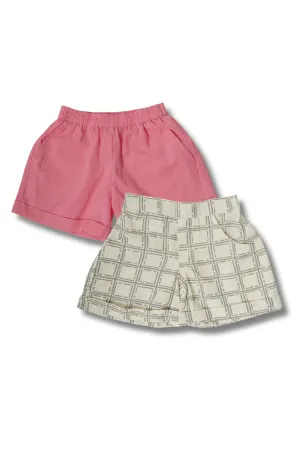 Boys 100% Cotton Shorts Combo - Pink & Off-White