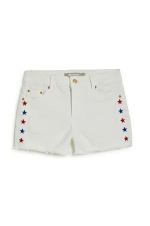 Brittany USA Star Print Embroidery Short With Fray Hem