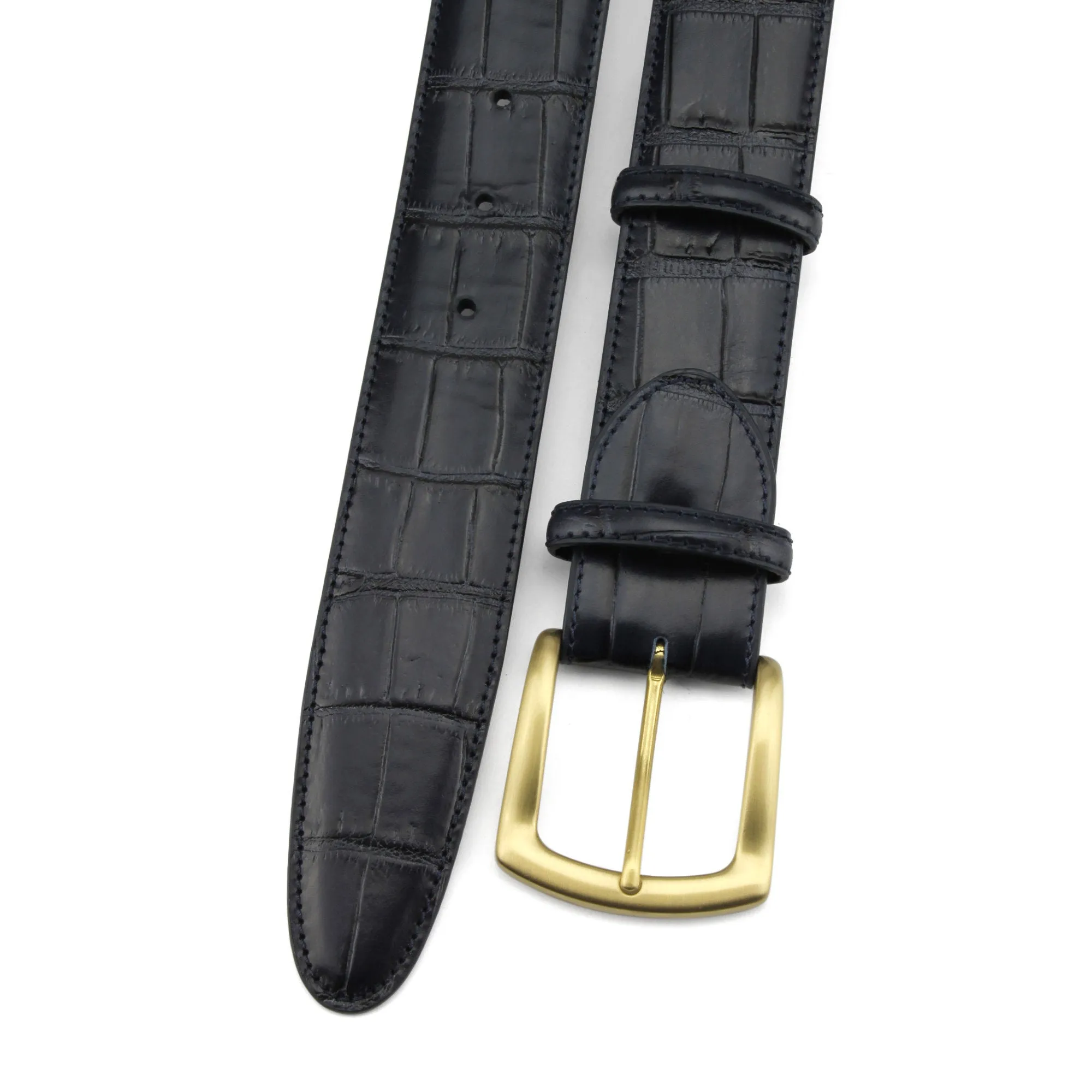 Deep Blue Satin Gold Mock Croc Tail Belt