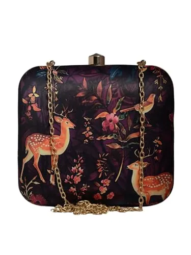 Deer And Flower Printed Clutch