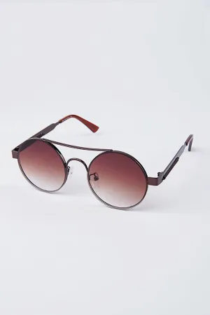 Double Bridge Round Sunglasses - Brown