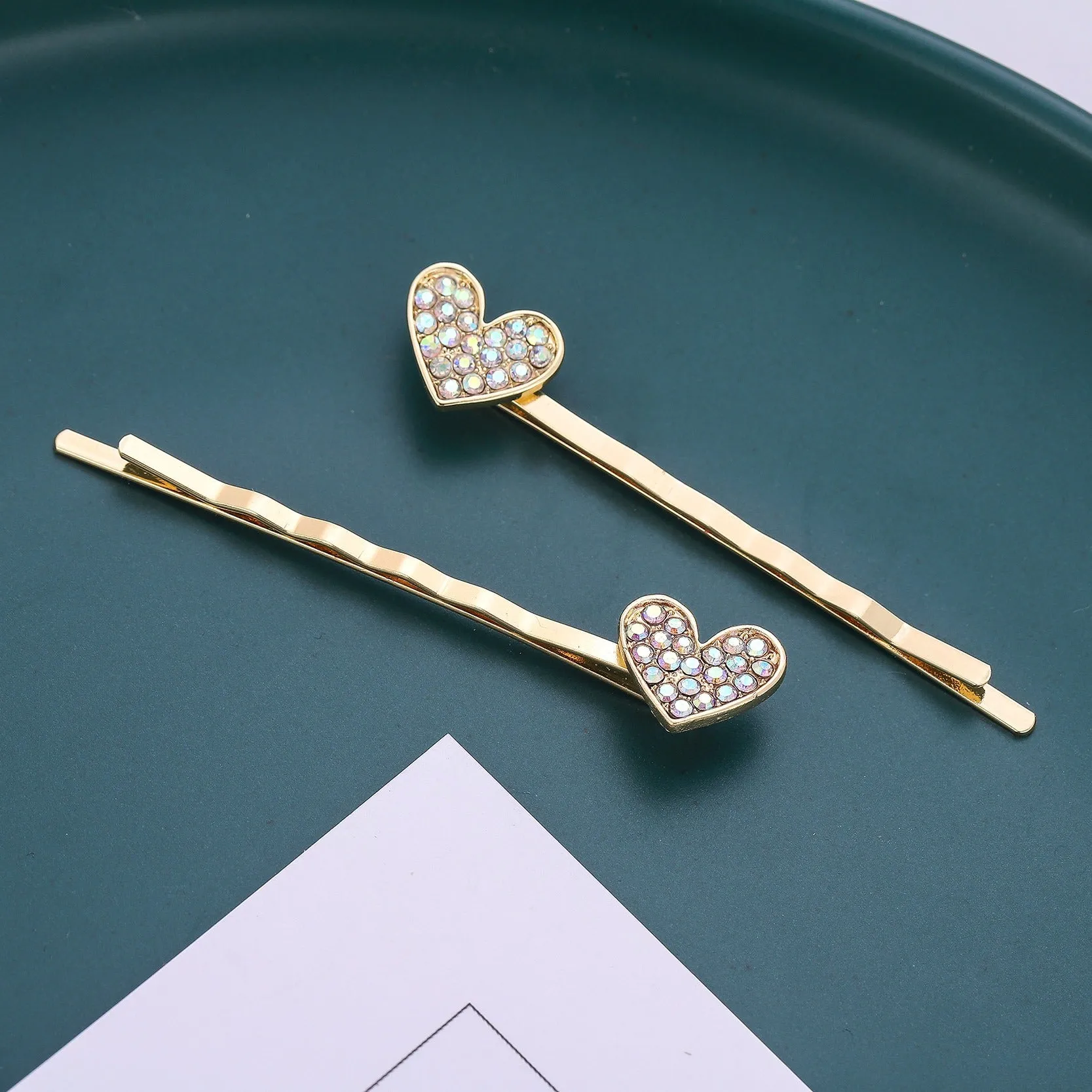 Faux Diamonds Heart Bobby Pins - Pair