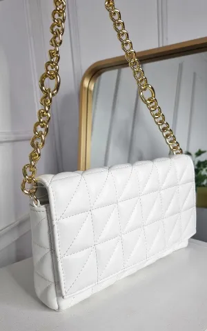 Faux Leather Padded Handbag with Chain Detail