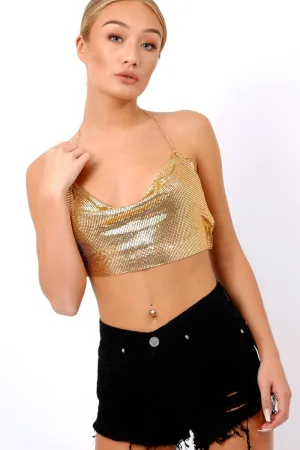 Gold Chain Halter Crop Top - Zayla