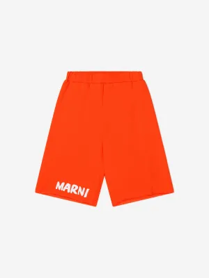 MARNI Kids Logo Jersey Shorts in Orange