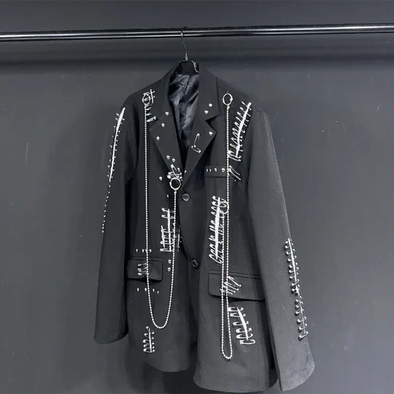 Men's Luxurious Blazer with Safety Pins and Chains