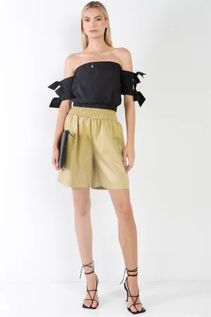 Mustard Faux Leather High Waist Bermuda Shorts /3-2-1