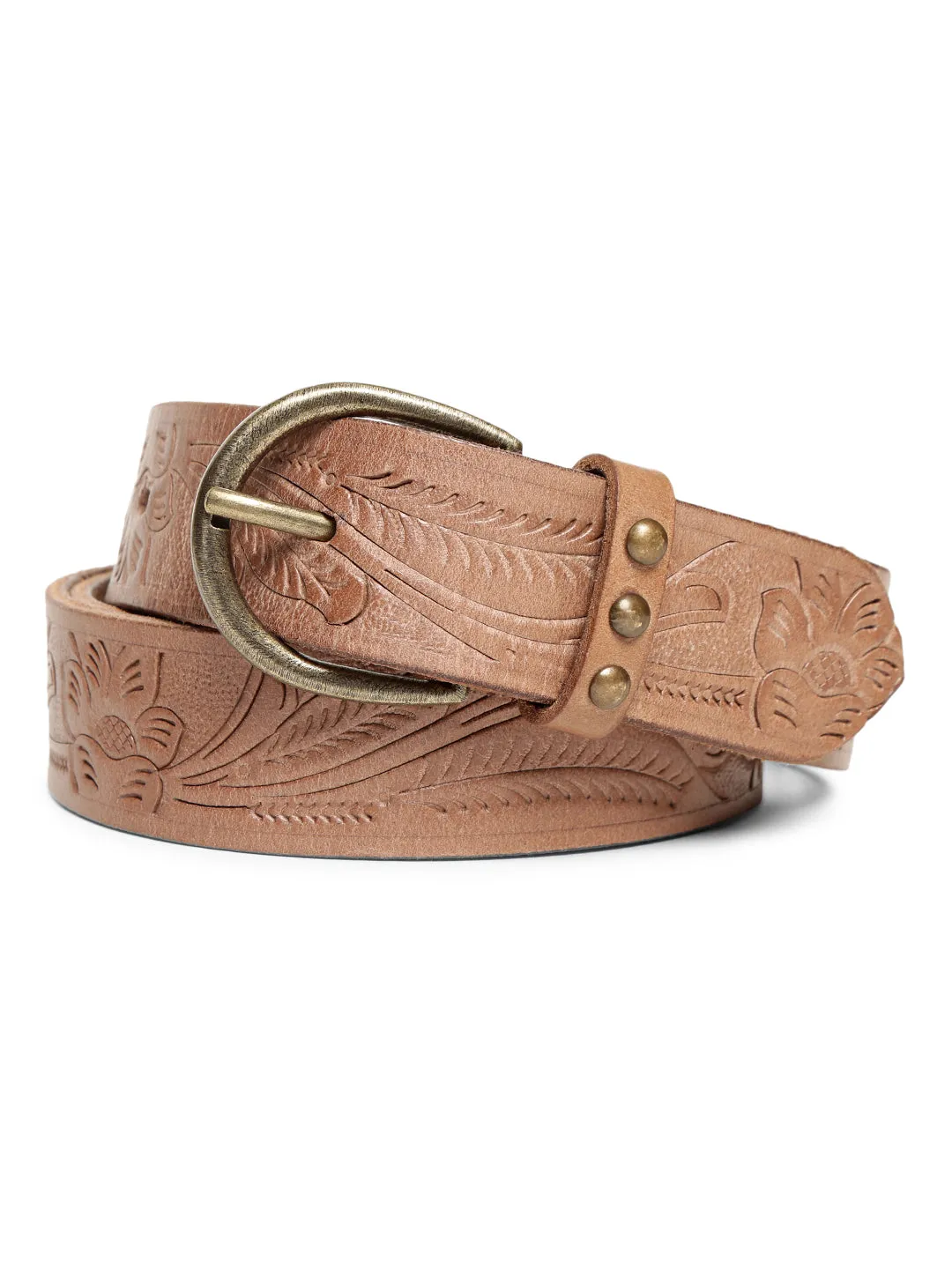 Natural Hand-tooled Design Leather Belt By Art N Vintage