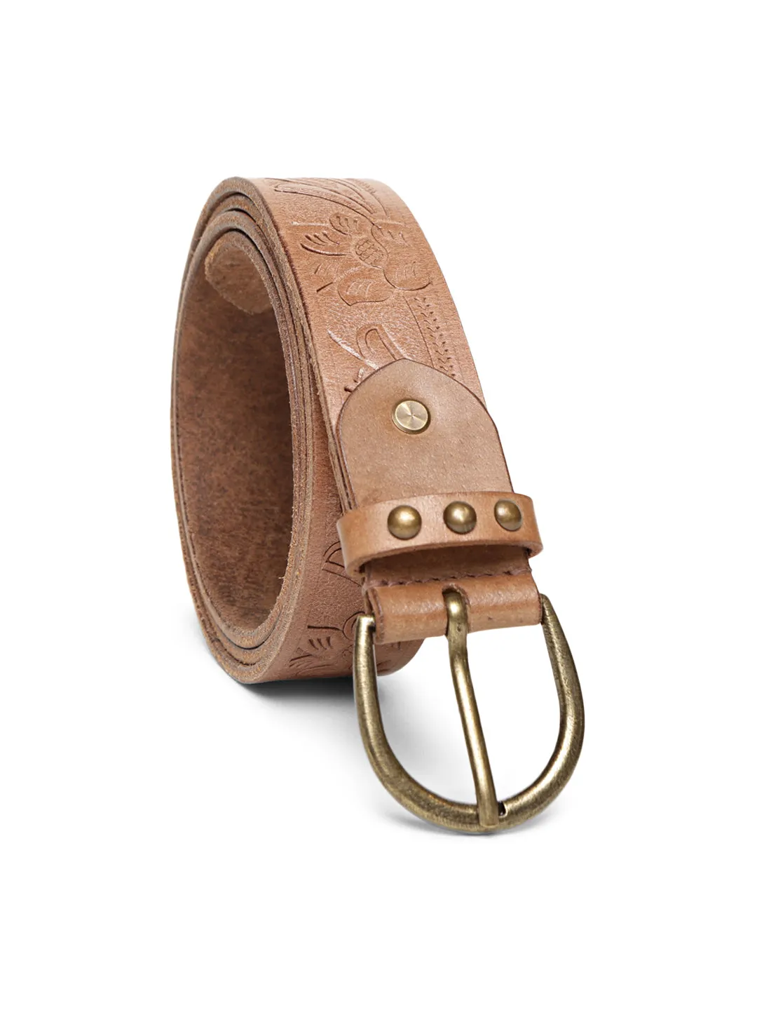 Natural Hand-tooled Design Leather Belt By Art N Vintage