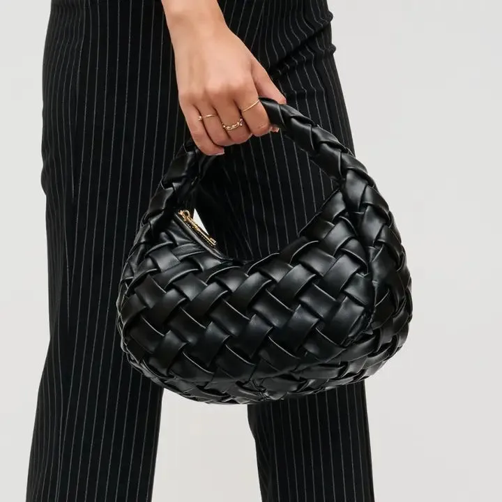 Noreen Woven Black Clutch