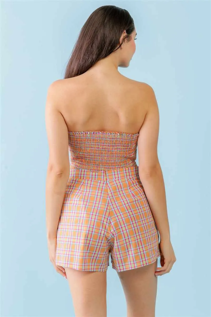 Orange & Aqua Crop Top & High Waist Shorts Set