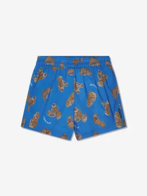 Palm Angels Boys AOP PA Bears Swim Shorts in Blue