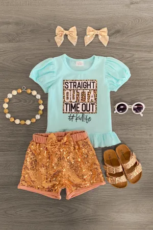 "Straight Outta Time Out" Sequin Short Set