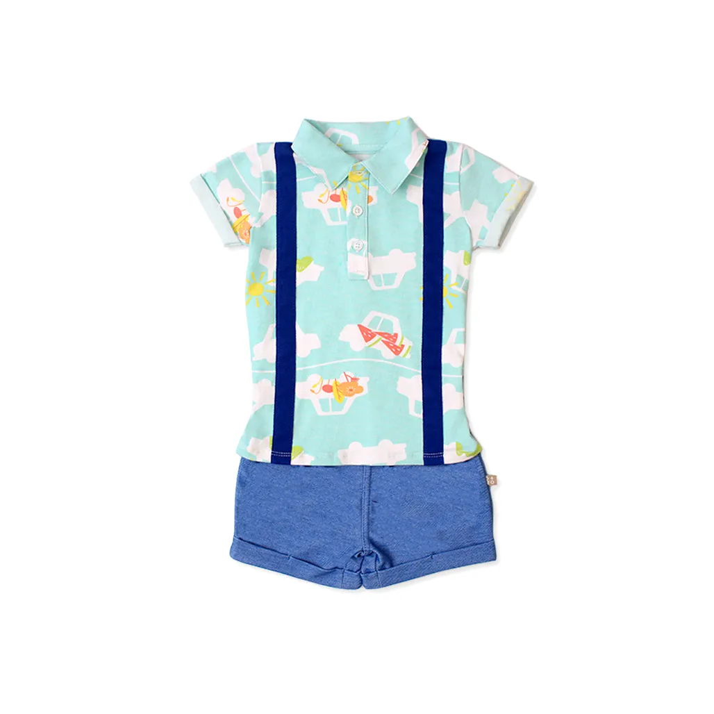 Road Trip Easyeo Suspenders Romper Shorts (Green)