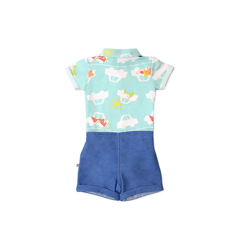 Road Trip Easyeo Suspenders Romper Shorts (Green)