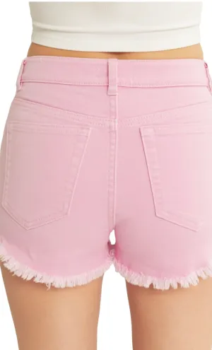 Trendy Pink Frayed High-Waisted Denim Shorts