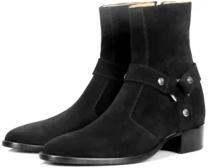 Vincent Harness Zip Boot Black Suede