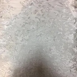 White 3D Embroidered Satin Floral Pearl Lace Fabric